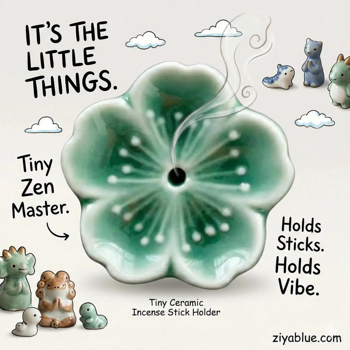 Cherry Blossom Incense Holder : Sage Green Ziya Blue Ziya Blue