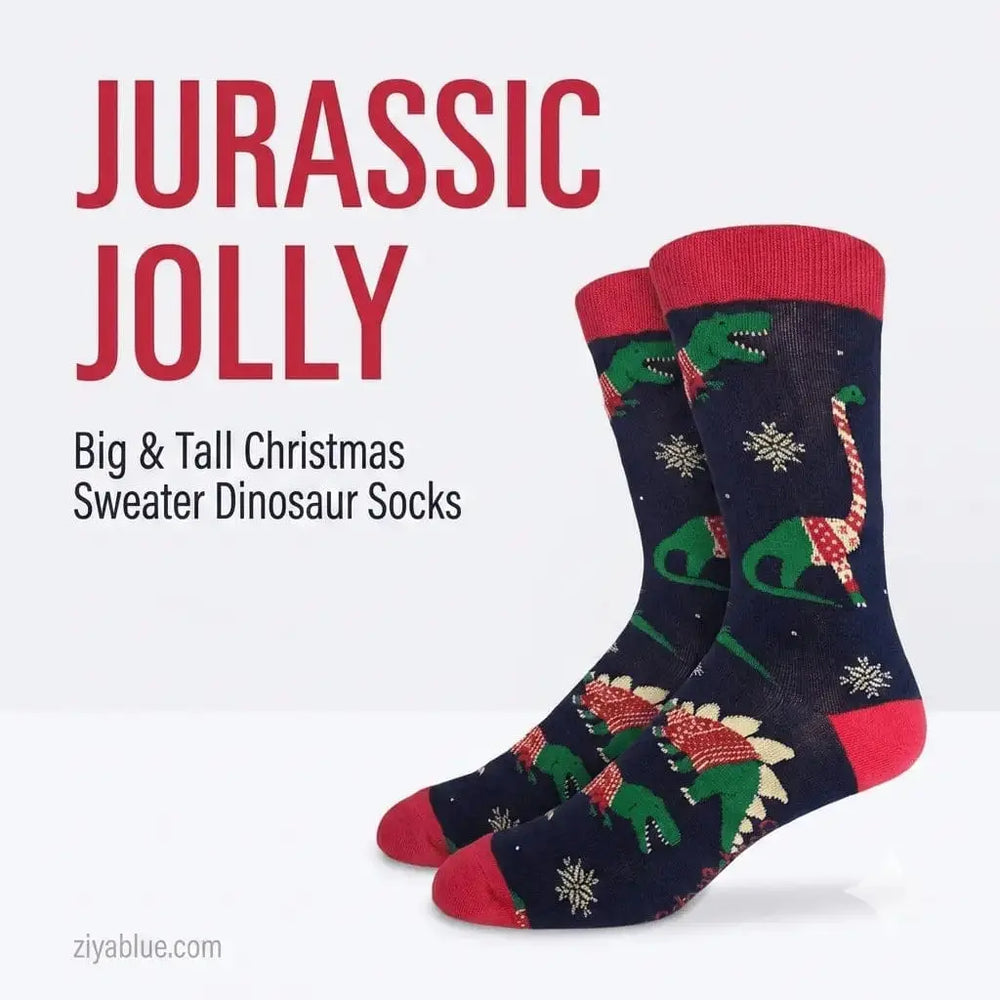 Christmas Sweater Dinosaur Socks: A Festive Roar Good Luck Sock Ziya Blue