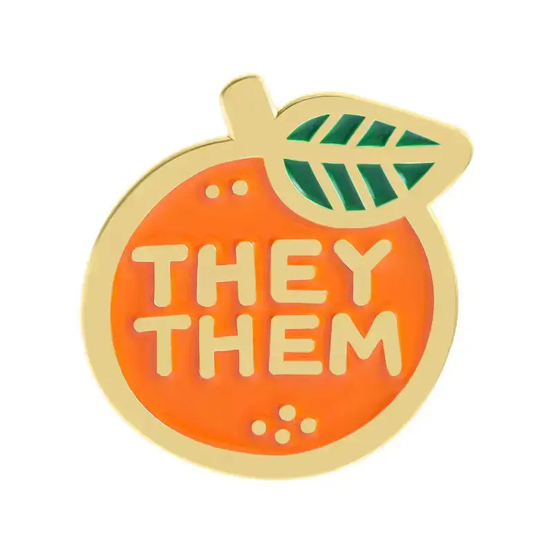 Citrus Pronoun Pin | Orange Enamel Pride Pin | They/Them & She/Her Flair Ziya Blue Ziya Blue