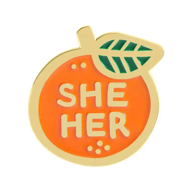 Citrus Pronoun Pin | Orange Enamel Pride Pin | They/Them & She/Her Flair Ziya Blue Ziya Blue