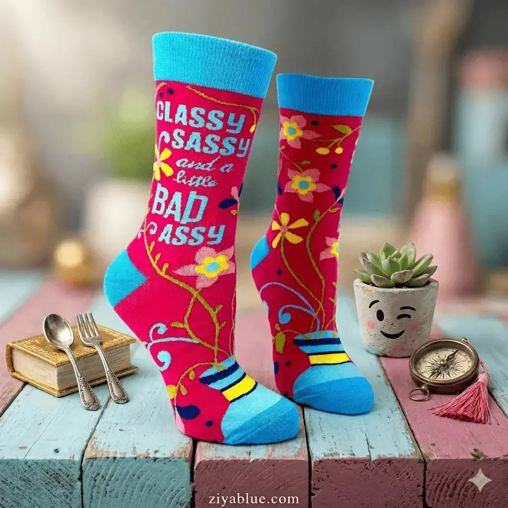 Classy Sassy Womens Socks: Bad Assy Crew Fabdaz Ziya Blue