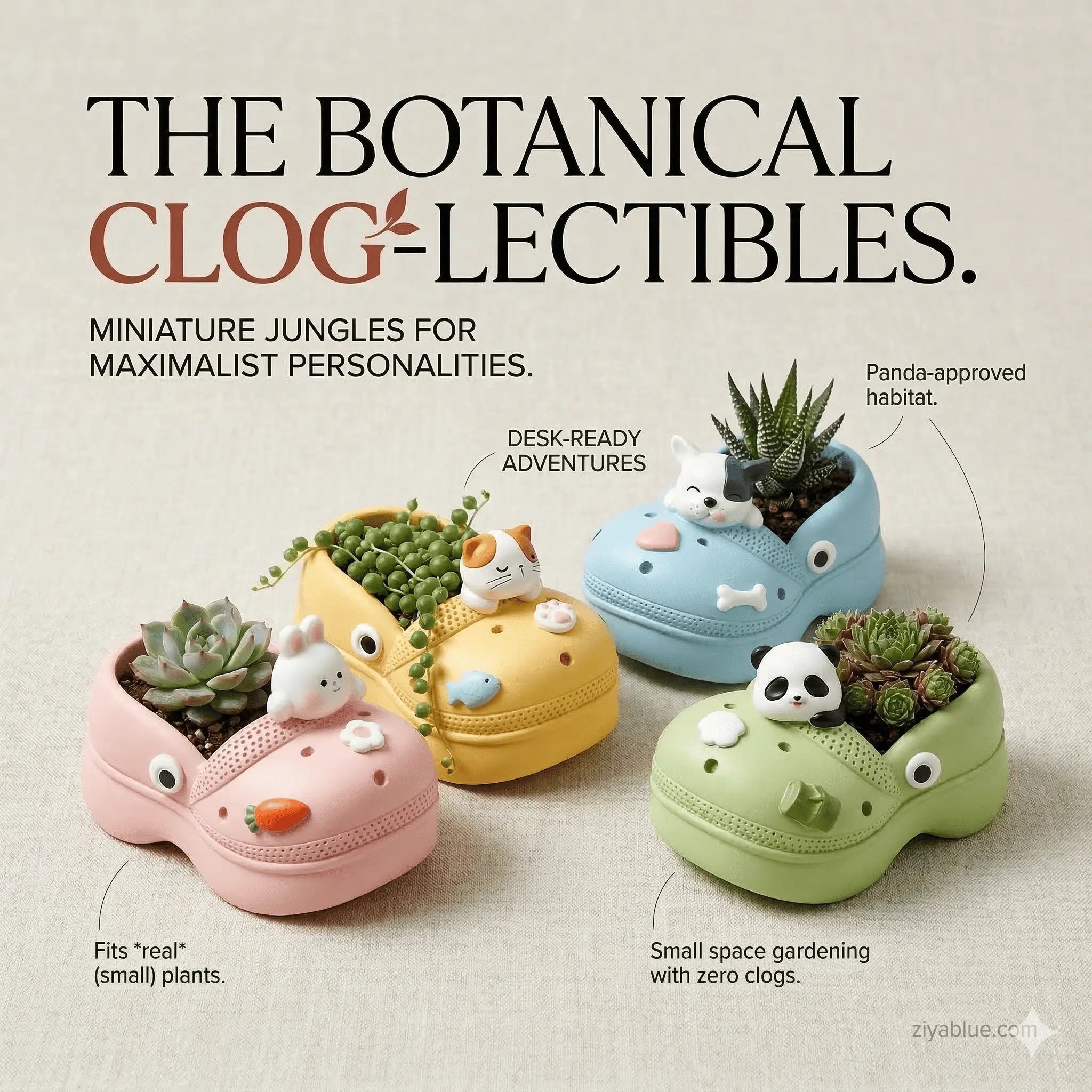 Clog Planter | Animal Shoe Pot | Funny Mini Succulent Holder Ziya Blue Ziya Blue