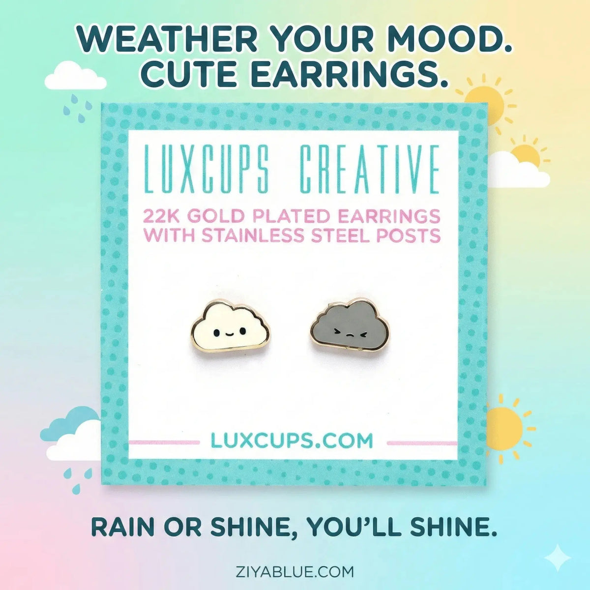 Cloud Pal Earrings: Weather Studs LuxCups Ziya Blue