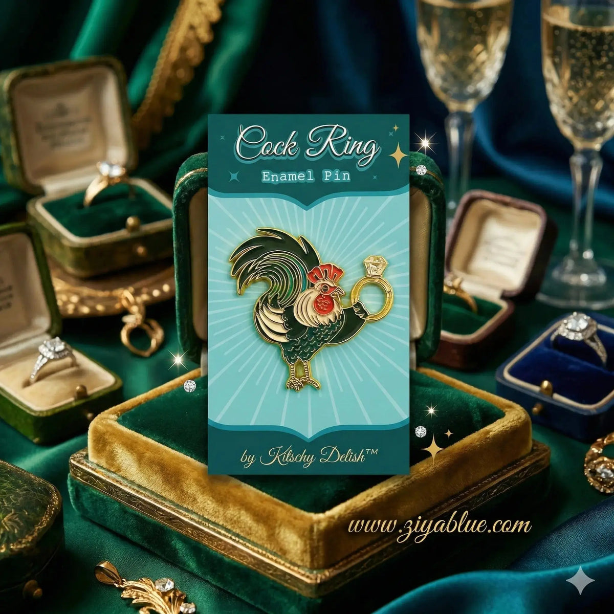 Cock Ring Soft Enamel Pin with Glitter Kitchy Delish Ziya Blue