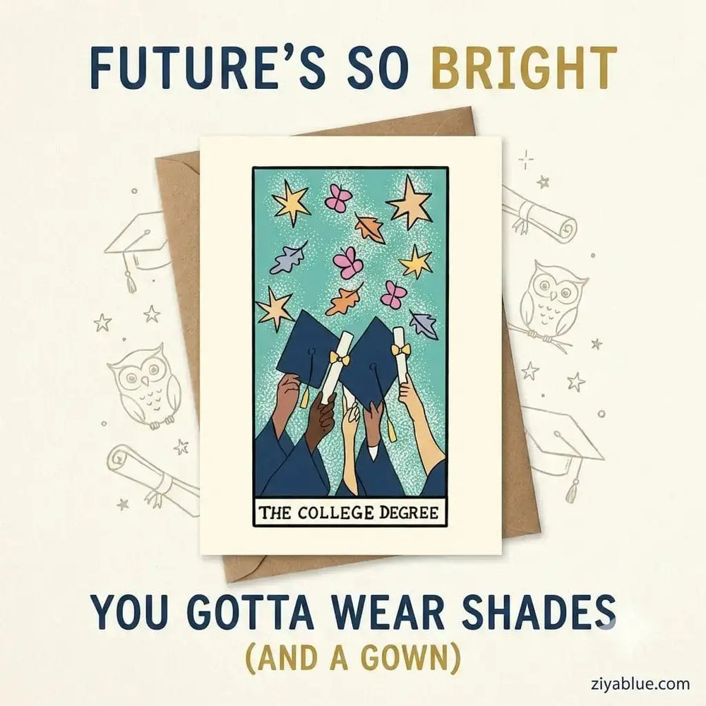 College Graduation Card | Tarot-Themed Degree Greeting Big Moods Ziya Blue