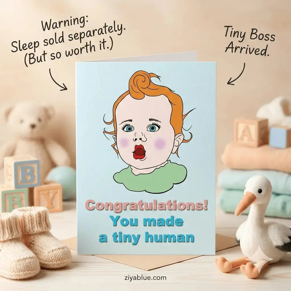Congratulations Greetings Funny New Baby Card Card Bite Your Granny Ziya Blue