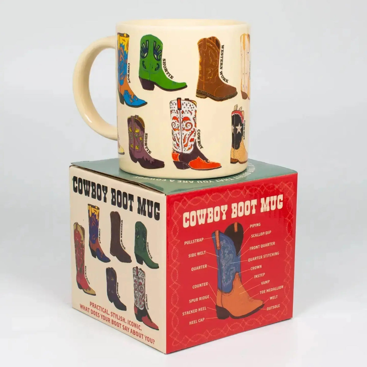 Cowboy Boots Coffee Mug - 12 oz Western Illustrated Cup Unemployed Philosophers Guild Ziya Blue