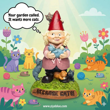 Crazy Cat Lady Lawn Gnome | The Feline Queen of the Garden Big Mouth Ziya Blue