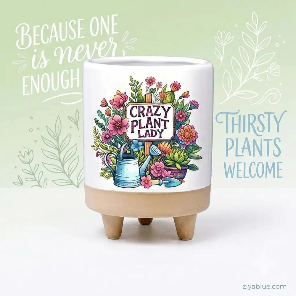Crazy Plant Lady Planter - 5" Ceramic Floral Pot Faire Ziya Blue