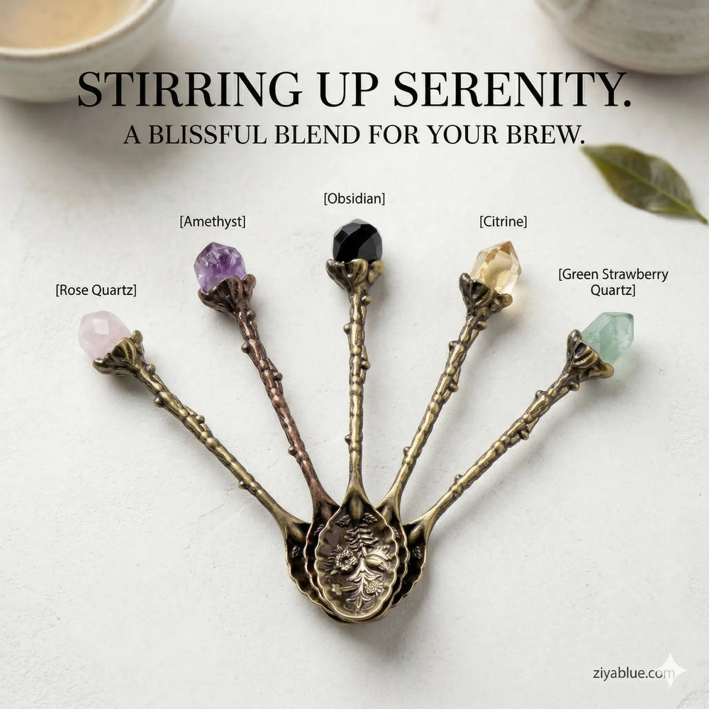 Crystal Edged Spoon – Boho Coffee & Ritual Decorative Tea Spoon  Ziya Blue