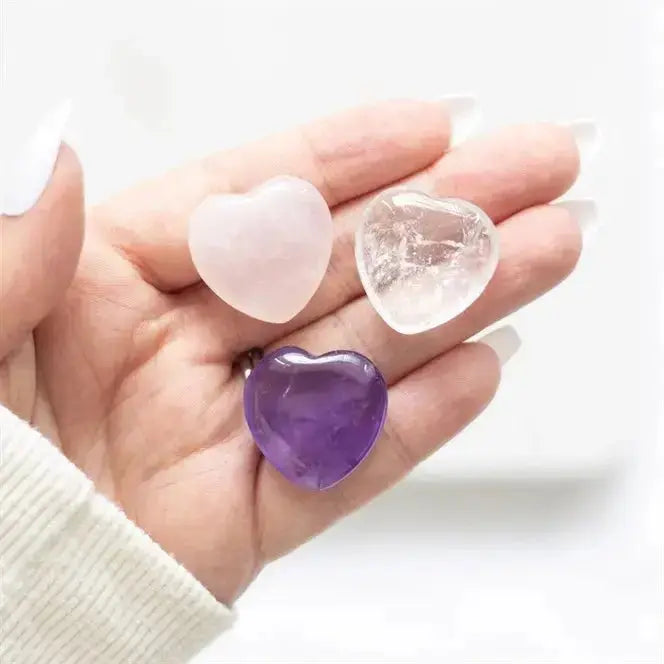 Crystal Heart Set | Amethyst, Rose & Clear Quartz Trio Something Different Ziya Blue