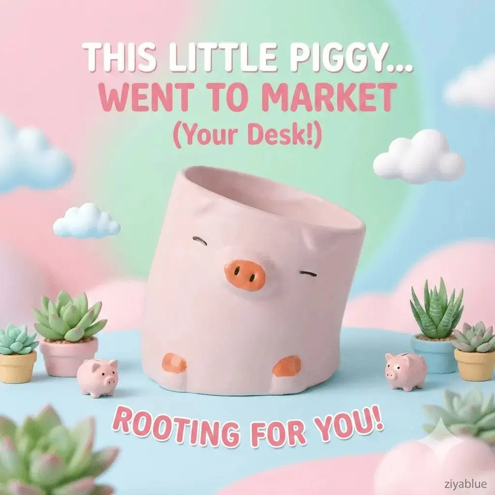 Curved Pig Ceramic Planter - 3" Pink Succulent Pot with Drainage Ziya Blue Ziya Blue