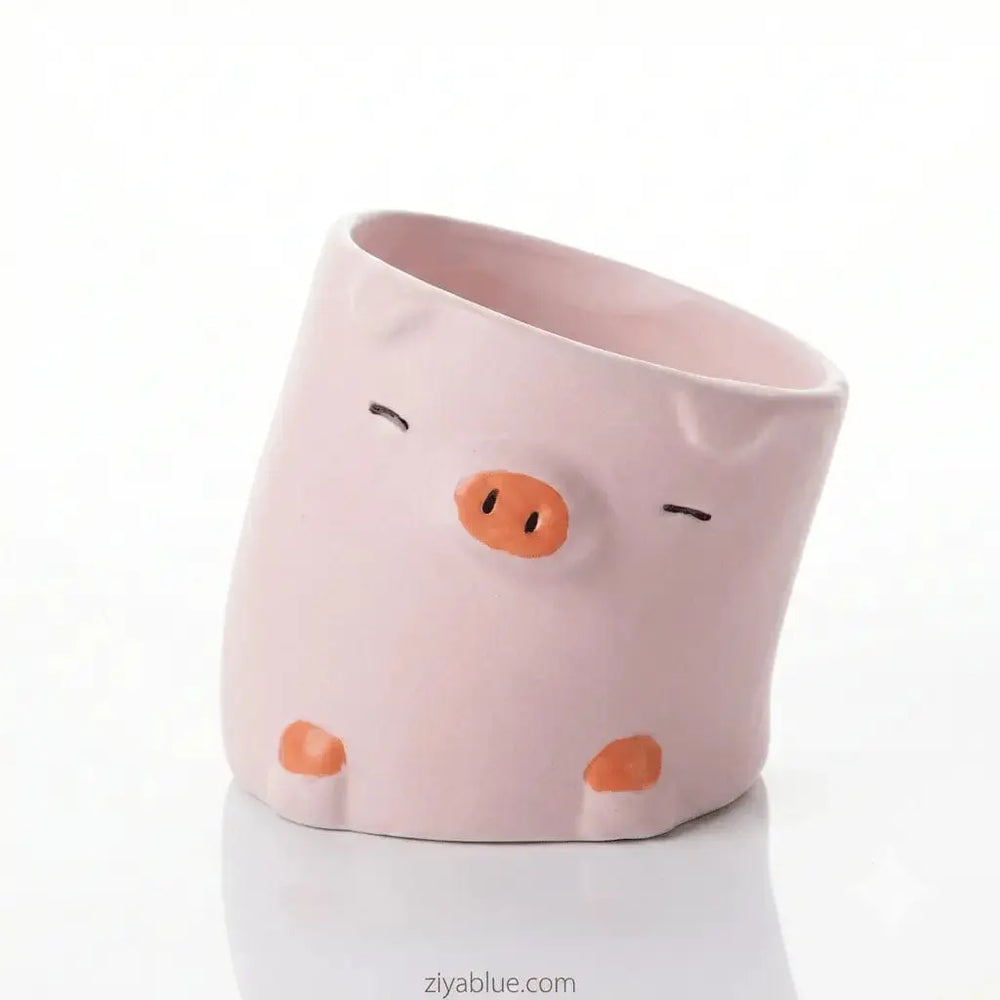 Curved Pig Ceramic Planter - 3" Pink Succulent Pot with Drainage Ziya Blue Ziya Blue