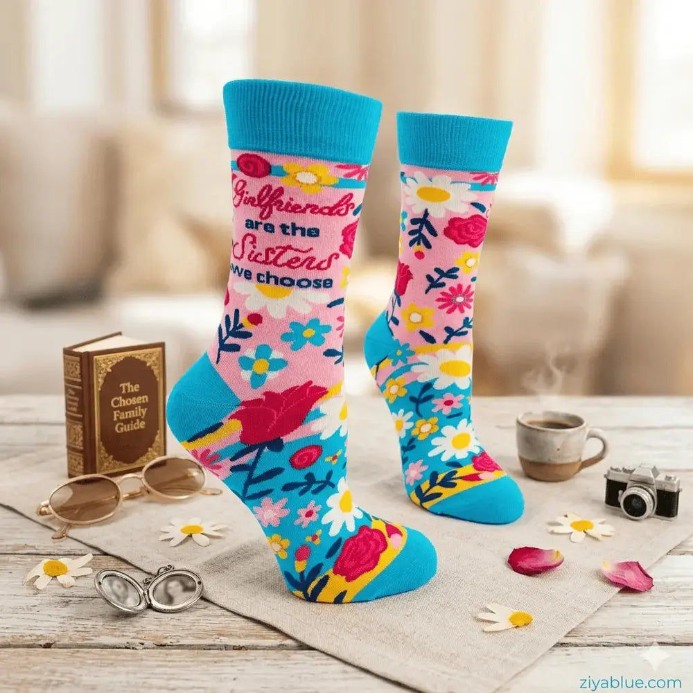 Cute Best Friend Socks: Sisters We Choose Women's Crew  Ziya Blue