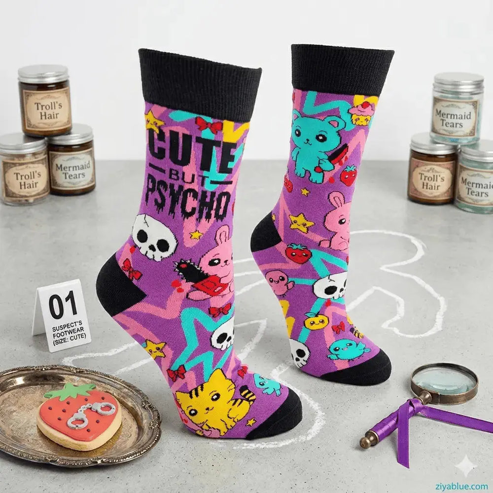 Cute But Psycho Socks: Funny Womens Crew Fabdaz Ziya Blue