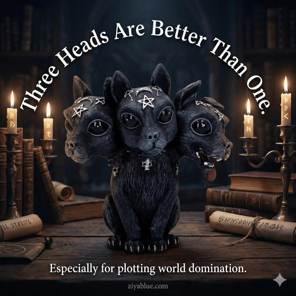Dark Cerberus Figurine | Three-Headed Gothic Dog Statue Ziya Blue Ziya Blue