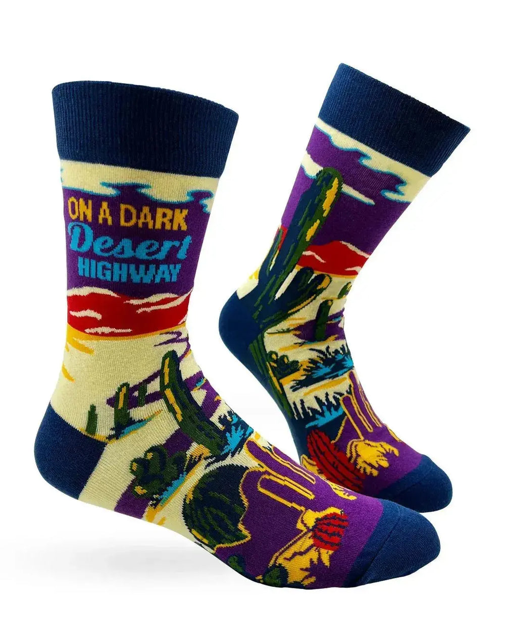 Dark Desert Highway Socks: Retro Landscape Crew Fabdaz Ziya Blue