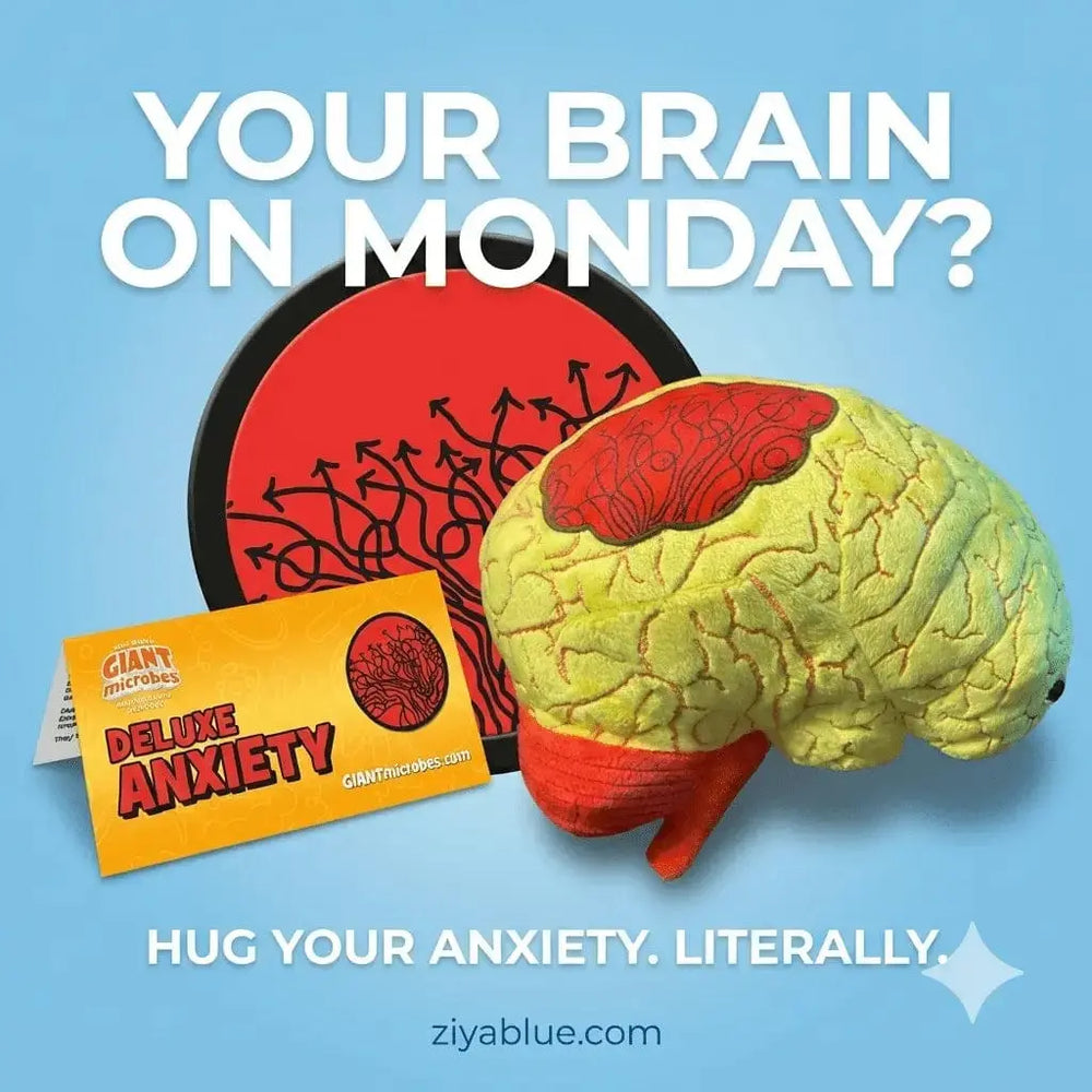 Deluxe Anxiety Brain Plush | Huggable Mental Health Toy Giant Microbes Ziya Blue
