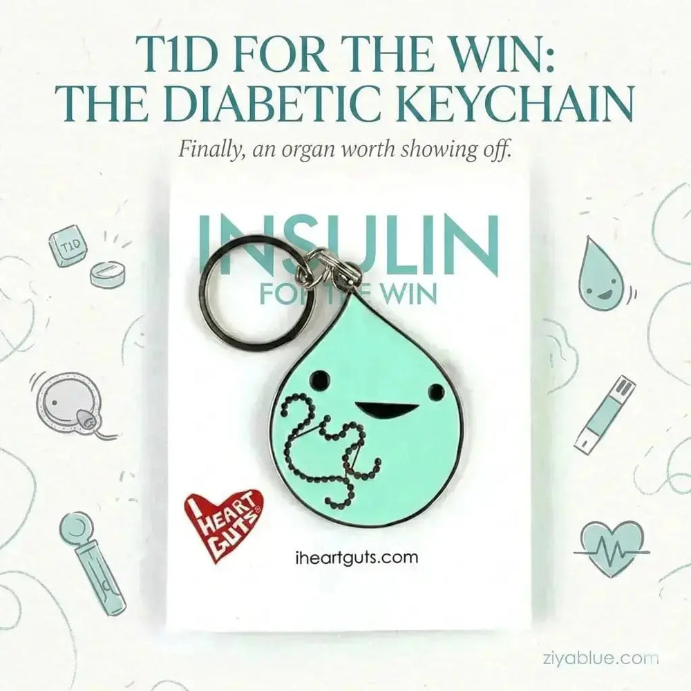 Diabetic Keychain: Funny Anatomical Charm I Heart Guts Ziya Blue