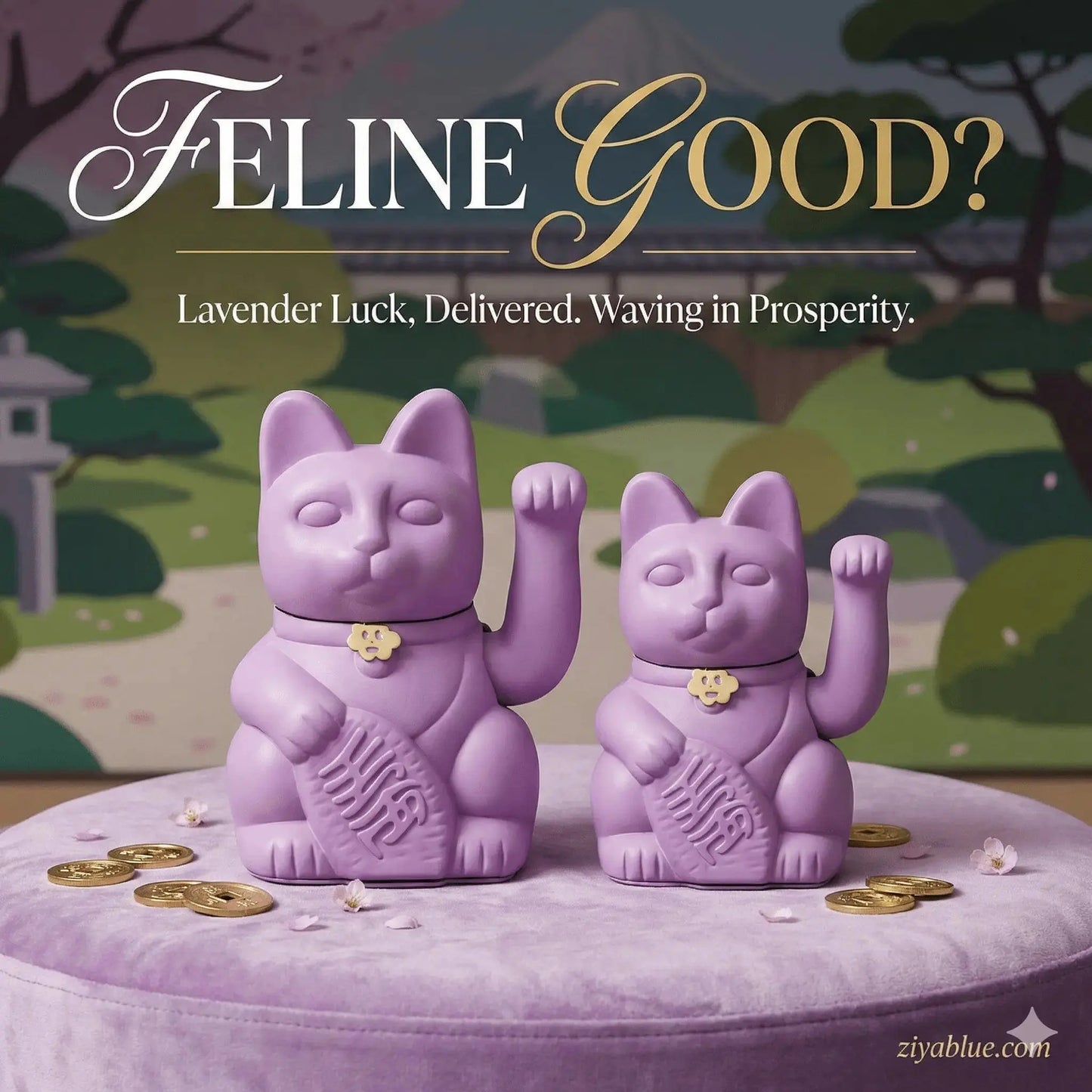 Diminuto Lucky Cat: Waving Figurine Diminuto Cielo Ziya Blue