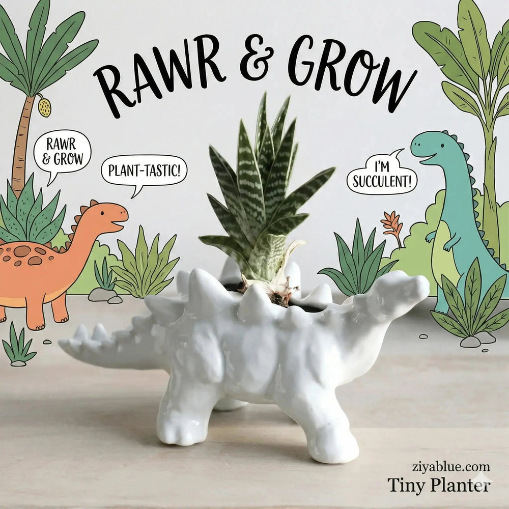 Dinosaur Succulent Planter - White Stegosaurus Ceramic Pot Lisa Angel Ziya Blue