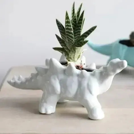 Dinosaur Succulent Planter - White Stegosaurus Ceramic Pot Lisa Angel Ziya Blue