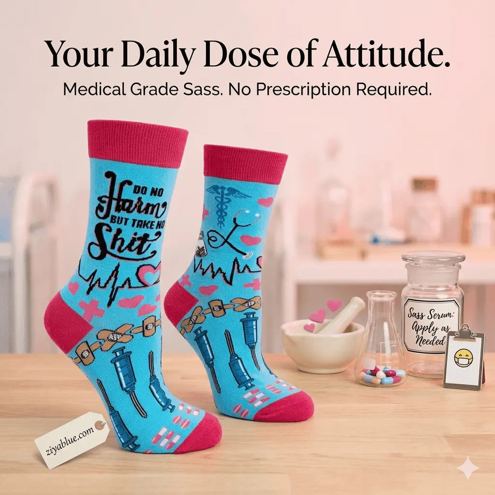 Do No Harm Socks: Funny Nurse Crew Fabdaz Ziya Blue