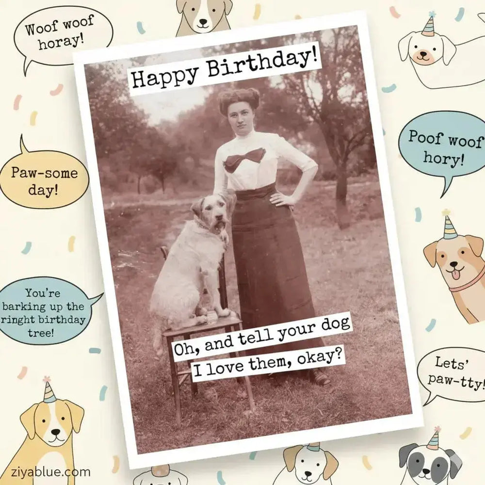Dog Lover Birthday Card: Funny Vintage Greeting Ravens Rest Studio Ziya Blue