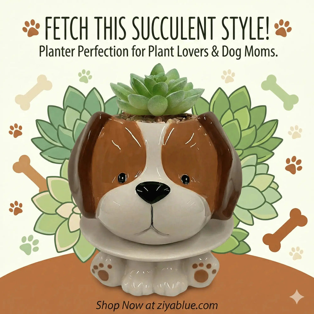 Dog Shaped Ceramic Planter - "Footsie" Footed Pup Pot Streamline Ziya Blue