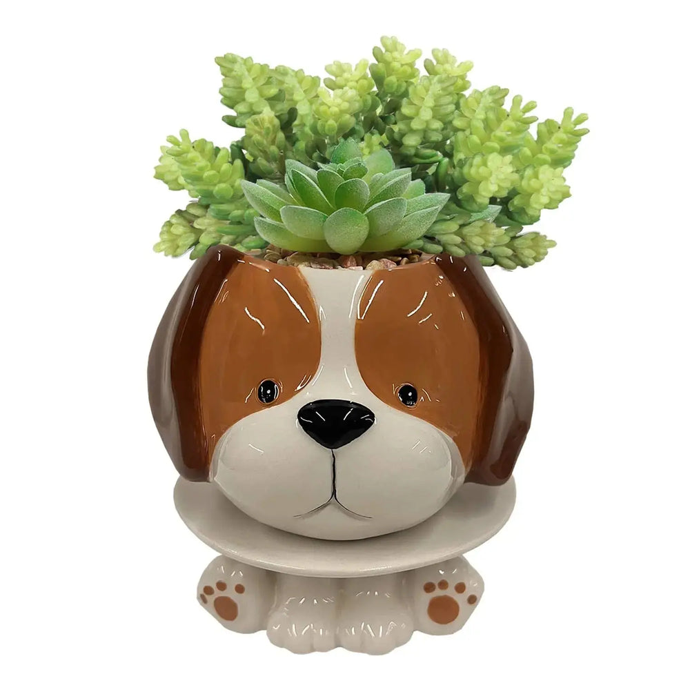 Dog Shaped Ceramic Planter - "Footsie" Footed Pup Pot Streamline Ziya Blue