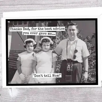 "Don't Tell Mom" Greeting | Funny Retro Dad Card Ravens Rest Studio Ziya Blue