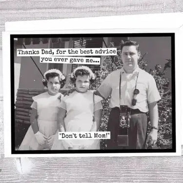 "Don't Tell Mom" Greeting | Funny Retro Dad Card Ravens Rest Studio Ziya Blue