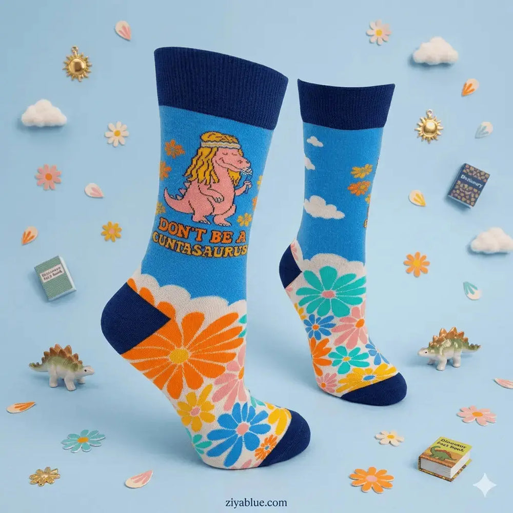 Dont Be A Cuntasaurus Socks: Ladies Crew Fabdaz Ziya Blue