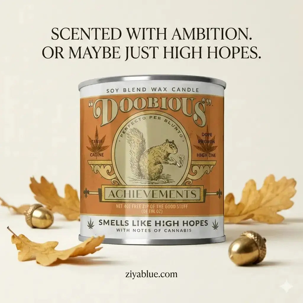 Doobious Achievements Candle Cannabis 16oz scents of accompliments Ziya Blue