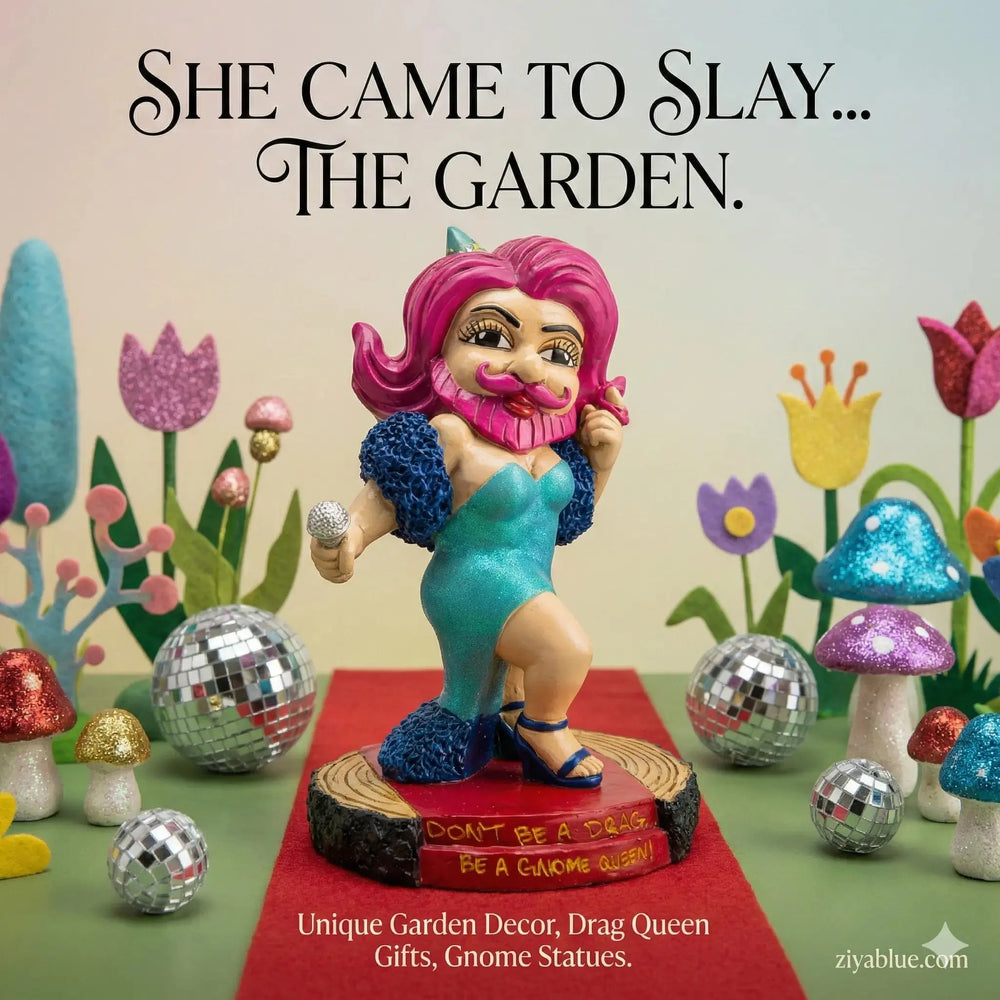 Drag Queen Gnome | 9" Pride Garden Statue Big Mouth Ziya Blue