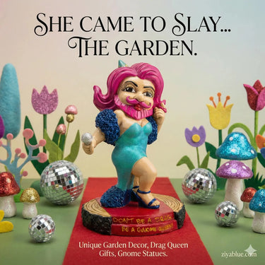 Drag Queen Gnome | 9" Pride Garden Statue Big Mouth Ziya Blue