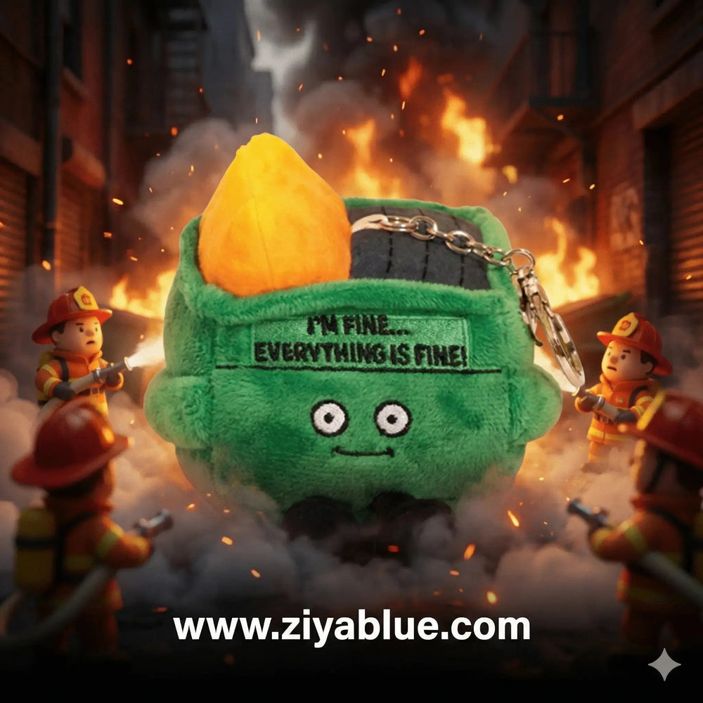 Dumpster Fire Plush | Funny "I'm Fine" Chaos Desk Toy Ziya Blue Ziya Blue