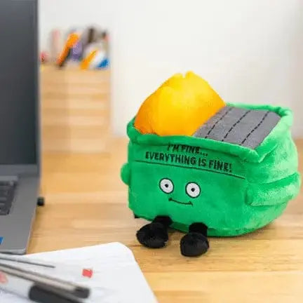 Dumpster Fire Plush | Funny "I'm Fine" Chaos Desk Toy Ziya Blue Ziya Blue