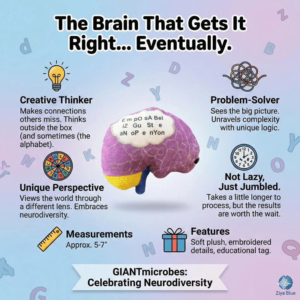 Dyslexia Brain Plush: GIANTmicrobes Neurodiversity Toy Giant Microbes Ziya Blue