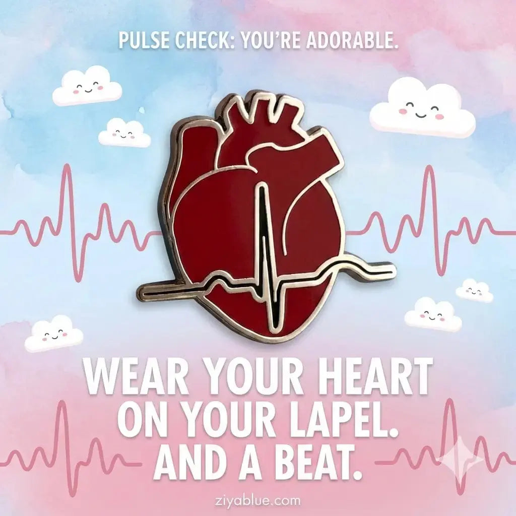 EKG Heart Enamel Pin Faire Ziya Blue