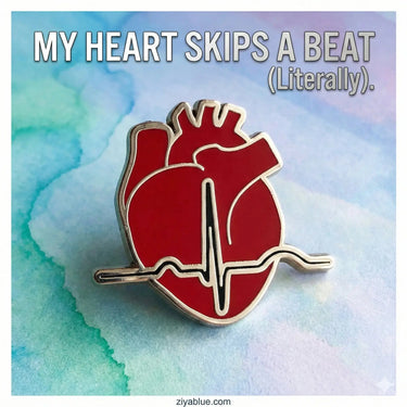 EKG Heart Enamel Pin Faire Ziya Blue