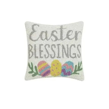 Easter Hooked Wool Pillow: Spring Decor Accent Cushion Faire Ziya Blue