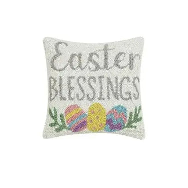 Easter Hooked Wool Pillow: Spring Decor Accent Cushion Faire Ziya Blue