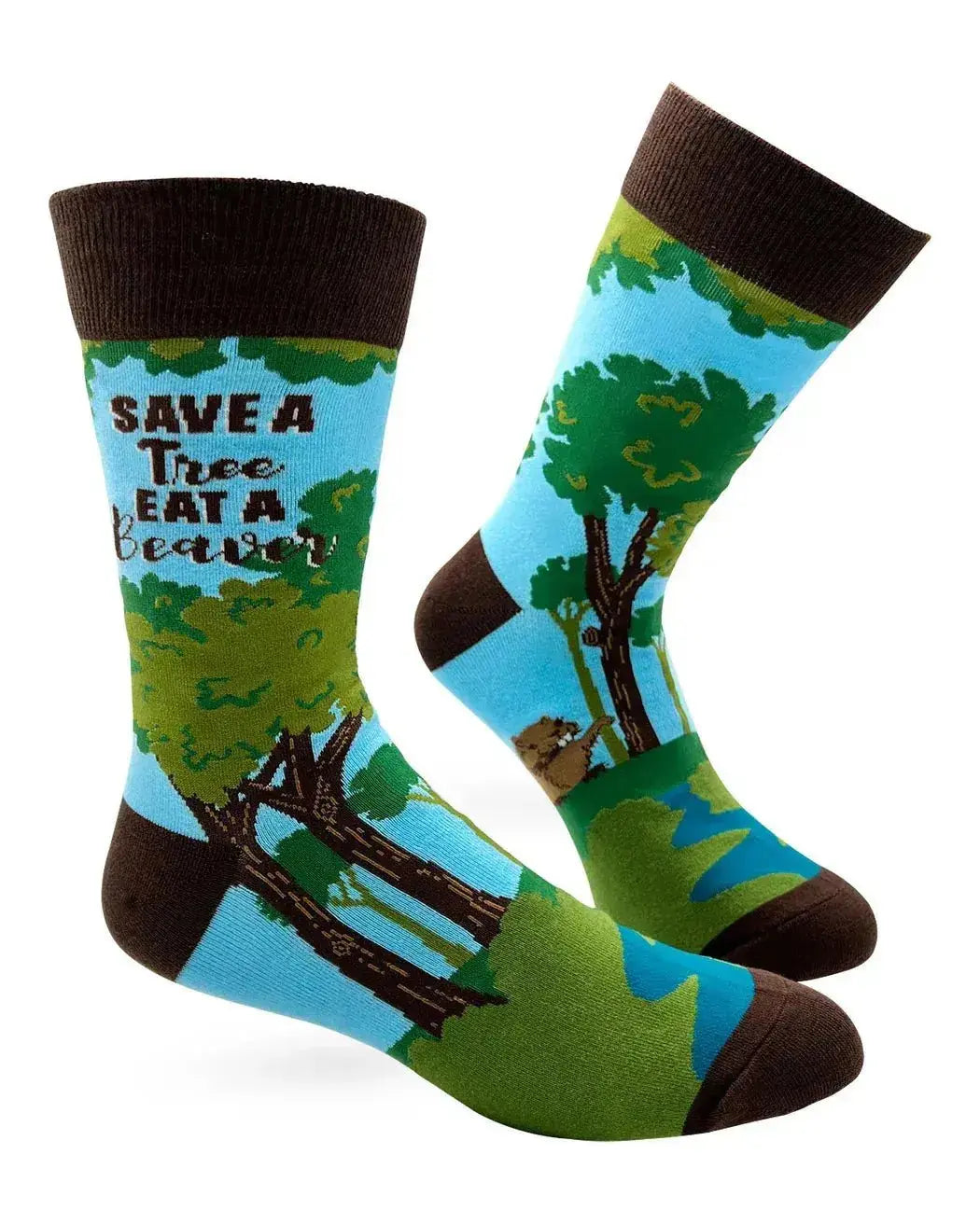 Eat A Beaver Socks: Funny Mens Crew Fabdaz Ziya Blue
