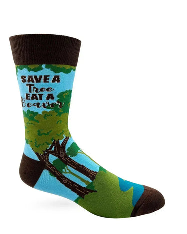 Eat A Beaver Socks: Funny Mens Crew Fabdaz Ziya Blue