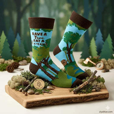 Eat A Beaver Socks: Funny Mens Crew Fabdaz Ziya Blue