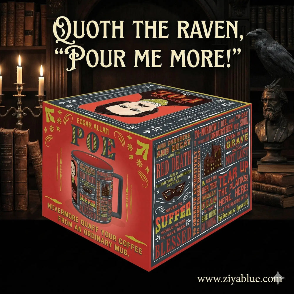 Edgar Allan Poe Quotes Mug: A Mysterious Cup Faire Ziya Blue