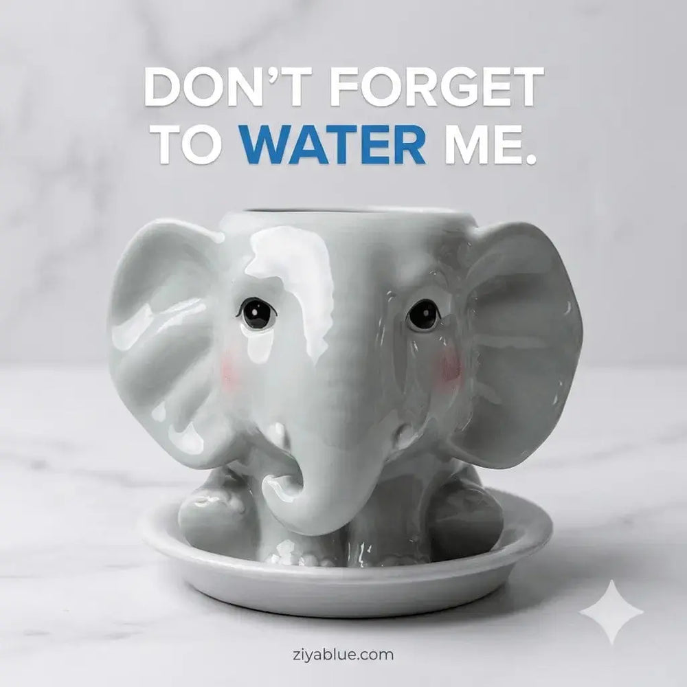 Elephant Ceramic Succulent Planter - Footed Grey Luck Pot Streamline Ziya Blue