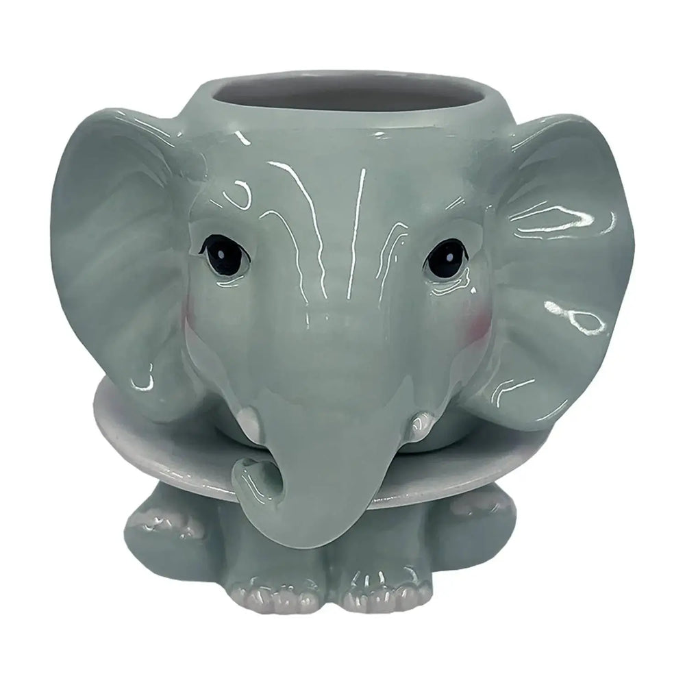 Elephant Ceramic Succulent Planter - Footed Grey Luck Pot Streamline Ziya Blue