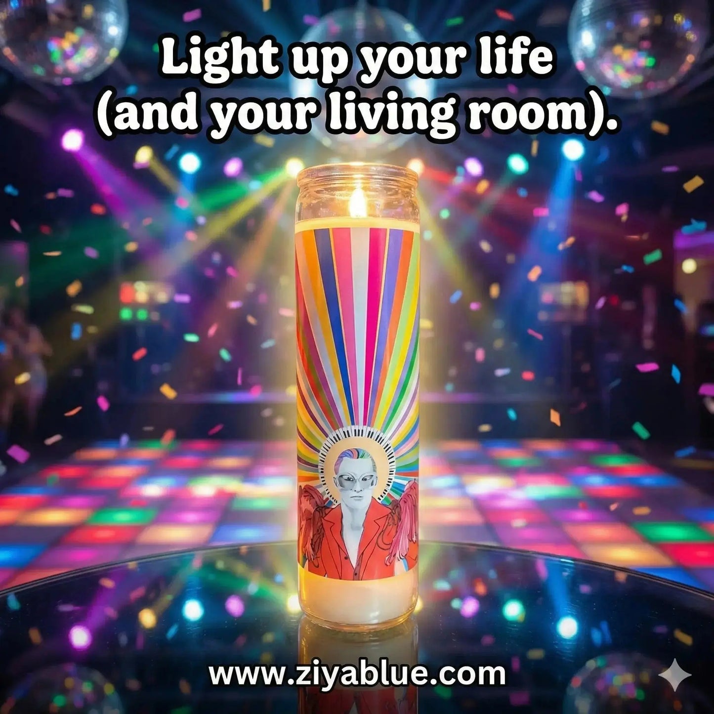 Elton John Prayer Candle: Rocket Man Devotional Faire Ziya Blue